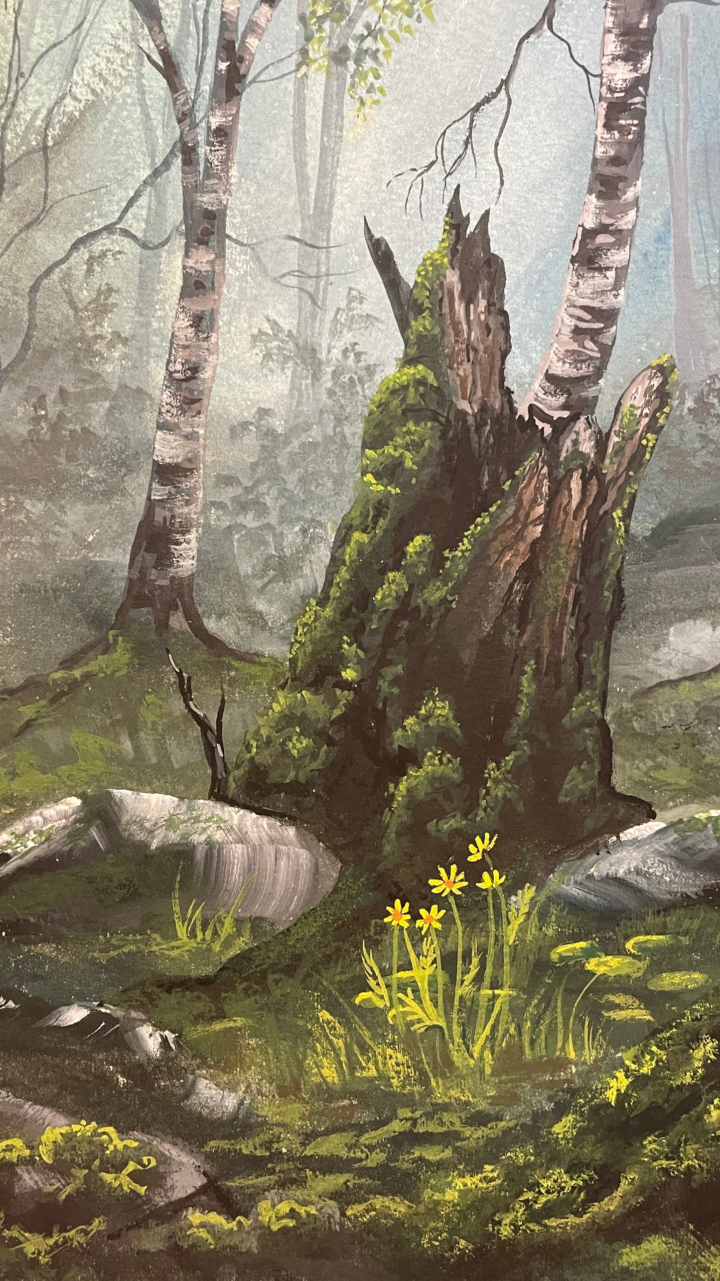 Gouache målning  ¨Mellan rötter och ljus"